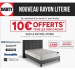 Darty: Rayon Literie : 10€ offerts tous les 100€ d'achats + livraison offerte dès 250€