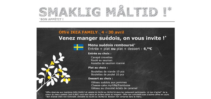 IKEA: 1 menu suédois 100% remboursé en 1 bon d'achat
