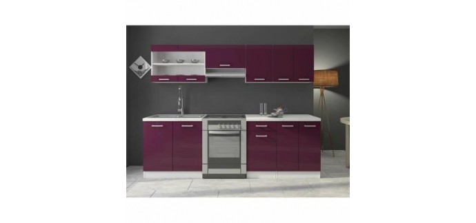 Cdiscount: Cuisine complète Jasny 240 cm - Laquée Aubergine à 199€