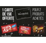 Total: Pour l’achat de 2 produits chocolats =1 carte cadeau Wonderbox de 15€ 