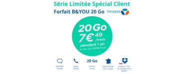 Bouygues Telecom: [Clients Bouygues] Forfait mobile tout illimité + Internet 20 Go à 7,49€/mois 