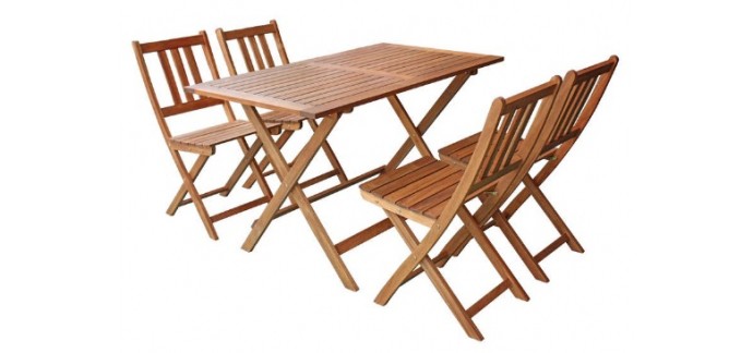 Conforama: Salon de jardin pliant table + 4 chaises en acacia massif à 149,46€