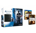 Amazon: Pack PS4 1To + Uncharted 4: A Thief's End + Doom + Steelbook Doom à 399€
