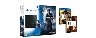 Amazon: Pack PS4 1To + Uncharted 4: A Thief's End + Doom + Steelbook Doom à 399€