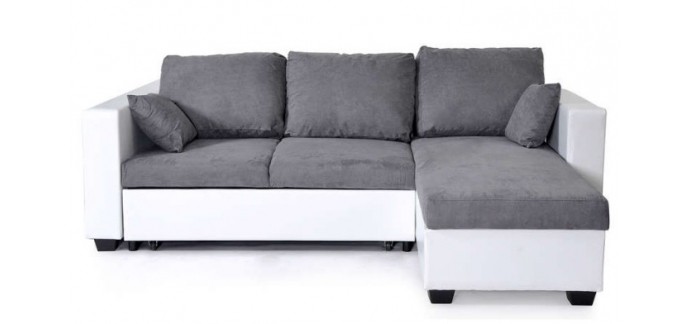 Conforama: Canapé d'angle réversible et convertible 4 places SALLY blanc et gris à 349€