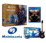 Micromania: Pack PS4 1To Uncharted 4 + Guitar Hero Live + CoD Black Ops III à 399,99€