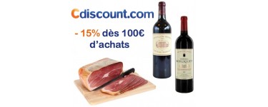 Cdiscount: 15% de réduction dès 100€ d'achats en Vin et Epicerie 
