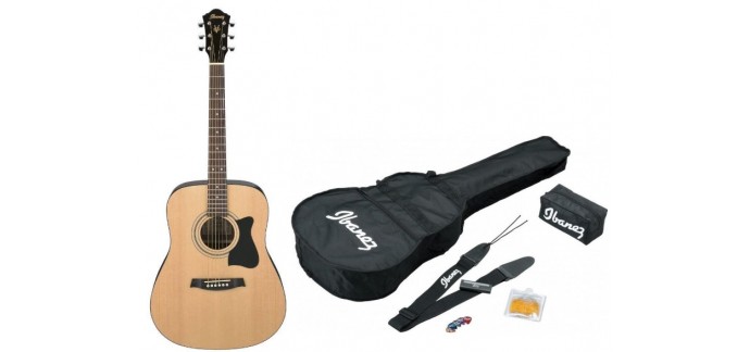 Amazon: Pack guitare acoustique Ibanez V50NJP-NT Jam + kit d'accessoires à 90€