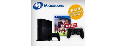 Micromania: Pack PS4 500 Go + 2ème manette + le jeu Fifa16 à 349,99€