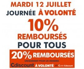 Cdiscount: 10% remboursés sur tout le site en 1 bon d'achat ou 20% si vous êtes abonné CDAV