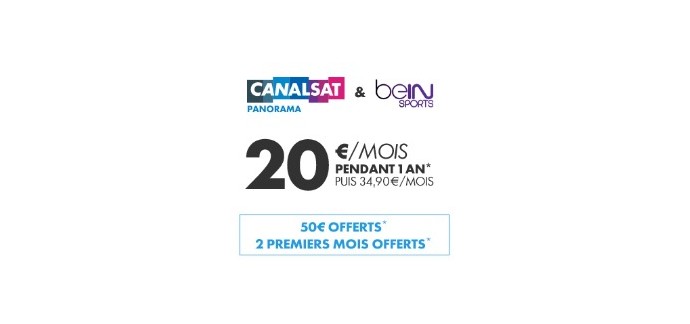 Canal +: Canalsat + beIN Sports à 20€ / mois pendant 1 an