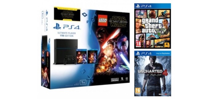 Micromania: PS4 1 To + LEGO Star Wars + Blu-ray Star Wars + GTA V & Uncharted 4 pour 399,99€