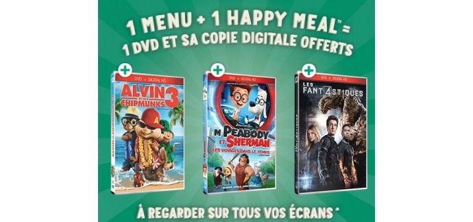 McDonald's: 1 DVD offert et sa copie digitale pour l'achat d'un menu et d'un Happy Meal 