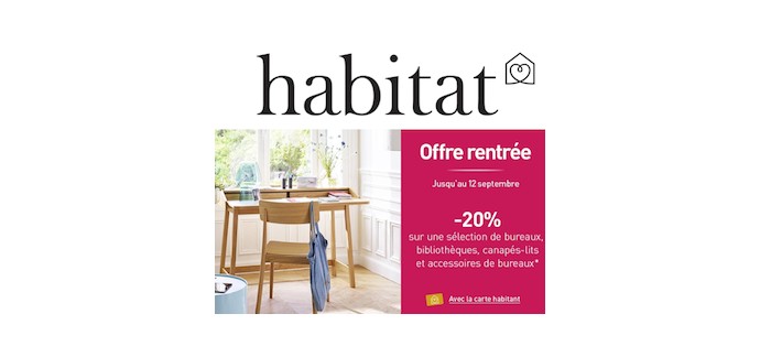 Habitat: -20% sur une sélection de bureaux et accessoires, bibliothèques et canapés-lits