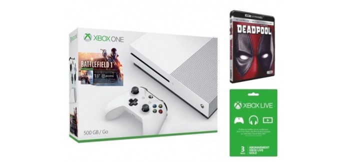 Cdiscount: Xbox One S 500Go + Battlefield 1 + 1 Blu-ray 4K + 3 Mois de Xbox Live à 299,99€