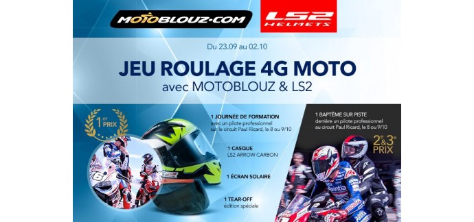 Motoblouz: 1 journée de formation, 1 casque de moto LS2 & 2 baptèmes de piste à gagner