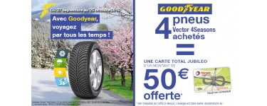 Allopneus: Une carte Total de 50€ offerte pour l'achat de 4 pneus GoodYear Vector 4Seasons