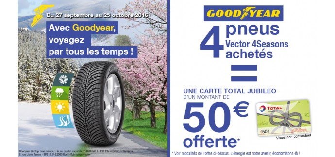 Allopneus: Une carte Total de 50€ offerte pour l'achat de 4 pneus GoodYear Vector 4Seasons
