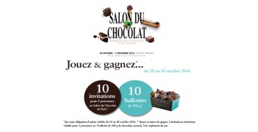 Jeff de Bruges: 10 x 2 invitations au Salon du Chocolat & 10 ballotins de chocolats à gagner