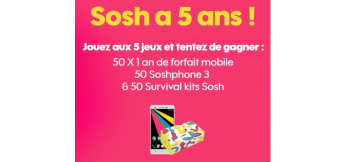 Sosh: 50 forfaits mobile d'un an, 50 Soshphone 3 & 50 survival kits à gagner