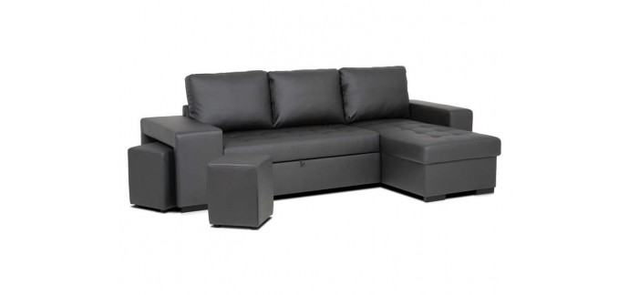 Conforama: Canapé d'angle convertible 4 places CADO coloris noir à 499,50€