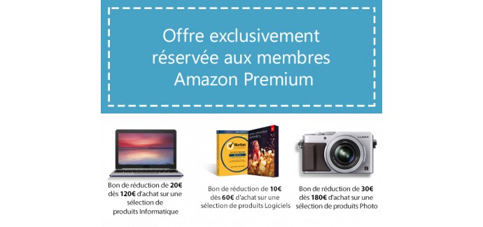 Amazon: [Membres premium] Téléchargez une photo & obtenez 3 bons d'achat jusqu'à -30€