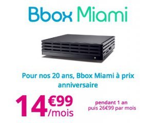Bouygues Telecom: Abonnement internet Bbox Miami avec TV & Téléphonie à 14,99€/mois pendant 1 an