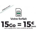 SFR: Forfait mobile 4G tout illimité + 15Go d'Internet à 15€ par mois sans engagement