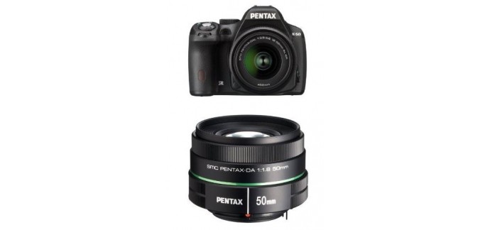 Amazon: Pack APN Pentax K-50 18-55 + Objectif 50 mm f1.8 à 459€