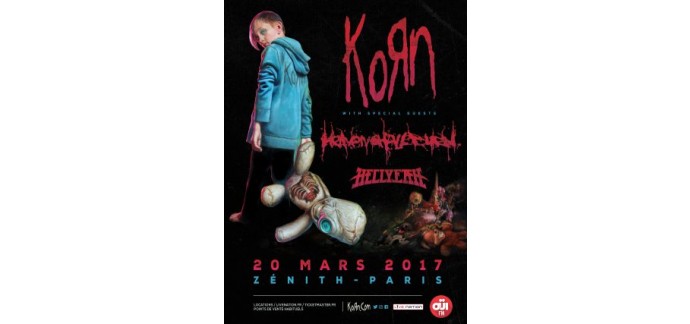 OÜI FM: Des places pour le concert de Korn le 20/03/2017 à Paris à gagner