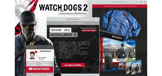 Micromania: 1 pack PS4,  2 jeux watch dogs, 2à batterie Powerbanks et 10 bombers à gagner