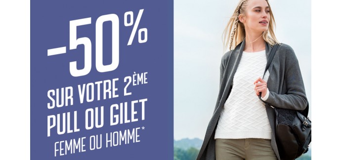 GÉMO: 50% de réduction sur l'achat d'un deuxième pull ou gilet homme et femme
