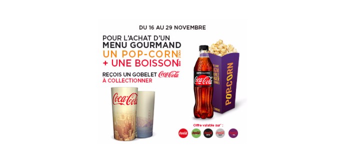 Gaumont Pathé: 1 Gobelet Coca-Cola offert pour l'achat d'un menu gourmand