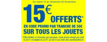 Carrefour: 15€ de bons d'achats par tranche de 50€ d'achats sur les jouets