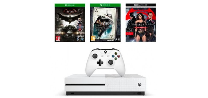 Cdiscount:  Xbox One S 500 Go + 2 jeux Batman + le blu-ray 4K Batman v Superman à 299,99€