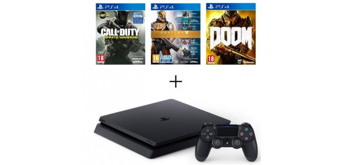 Cdiscount: PS4 Slim 500 Go + 3 Jeux : CoD Infinite Warfare + Destiny + DOOM à 299,99€