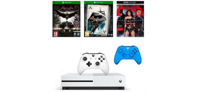 Cdiscount: Xbox One S 500Go + 2 jeux Batman + 1 Blu Ray 4K + 2e manette Bleue à 307,74€