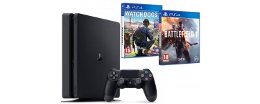 Amazon: Pack PS4 Slim 500 Go + 2 jeux (Battlefield 1 + Watch Dogs 2) à 299,99€