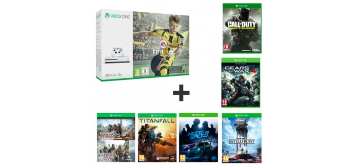 Auchan: Xbox One S 500 Go + 8 jeux (dont FIFA 17, Gears of War 4 et CoD) à 349,99€