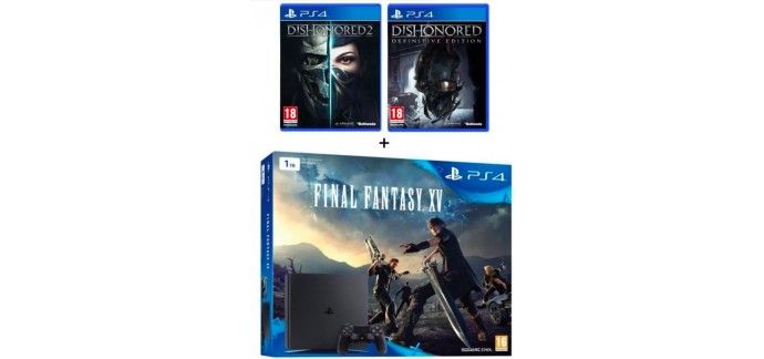 Cdiscount: PS4 Slim 1To + 3 jeux (Final Fantasy XV + Dishonored 1 & 2) à 349,99€
