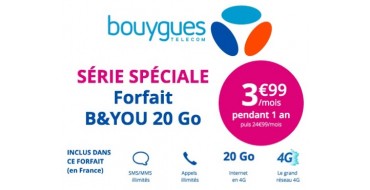 Bouygues Telecom: Forfait mobile appels, SMS, MMS illimités + 20Go d'Internet à 3,99€ / mois