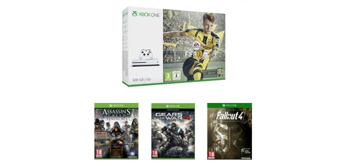 Amazon: Xbox One S 500Go + Fifa17 + Assassin's Creed + Gears of War 4 + Fallout 4 à 299€