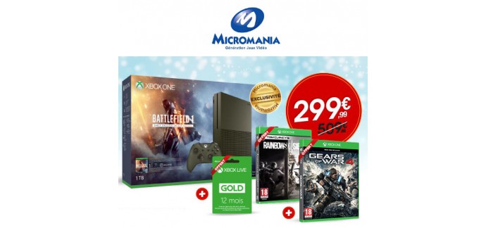 Micromania: 1 pack Xbox One S acheté = -50€ + un an de Xbox Live + GoW4 + Rainbow Six Siege