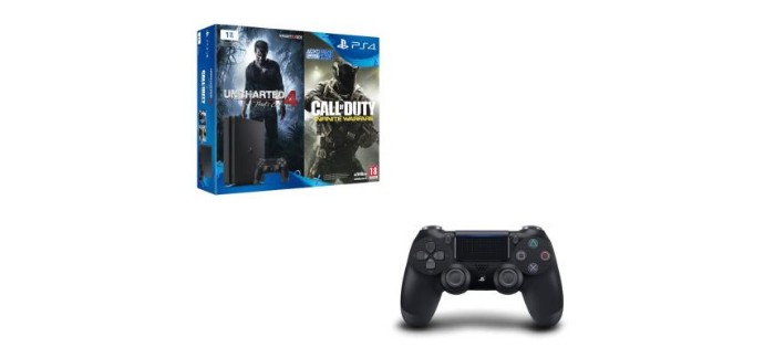 Fnac: PS4 Slim 1 To + 2 jeux (Uncharted 4 et CoD Infinite Warfare) + 2e manette à 319€