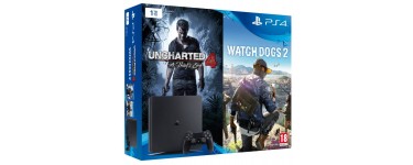 Auchan: Pack Console PS4 Slim 1To + 2 jeux (Uncharted 4 et Watch dogs 2) à 299,99€