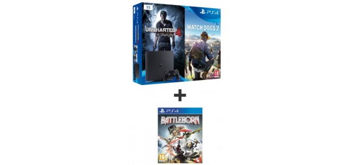 Auchan: Console PS4 Slim 1To + 3 jeux (Uncharted 4, Watch dogs 2 & Battleborn) à 299,99€
