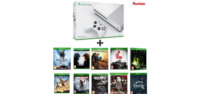 Auchan: Xbox One S 500Go + 10 jeux (Titanfall, Sleeping Dogs, CoD Ghosts...) à 319,99€