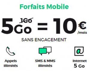 SFR: Forfait mobile tout illimité + 5 Go d'Internet à 10€ / mois sans engagement