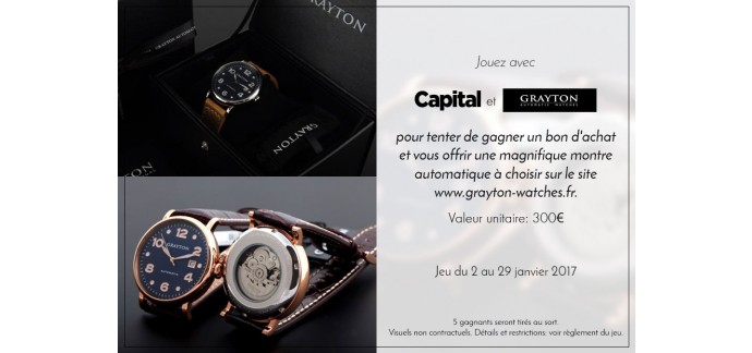 Capital: 5 bons d'achat Grayton-watches.fr de 300€ à gagner