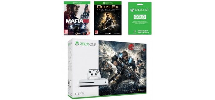 Cdiscount: Pack Xbox One S 1To Gears Of War 4 + Mafia III + Deus Ex + Live 3 mois à 329,99€
